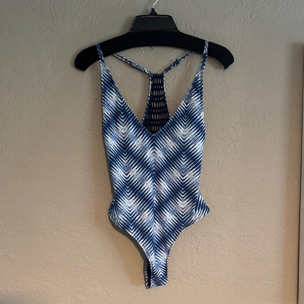 Blue and White Patterned Swimsuit